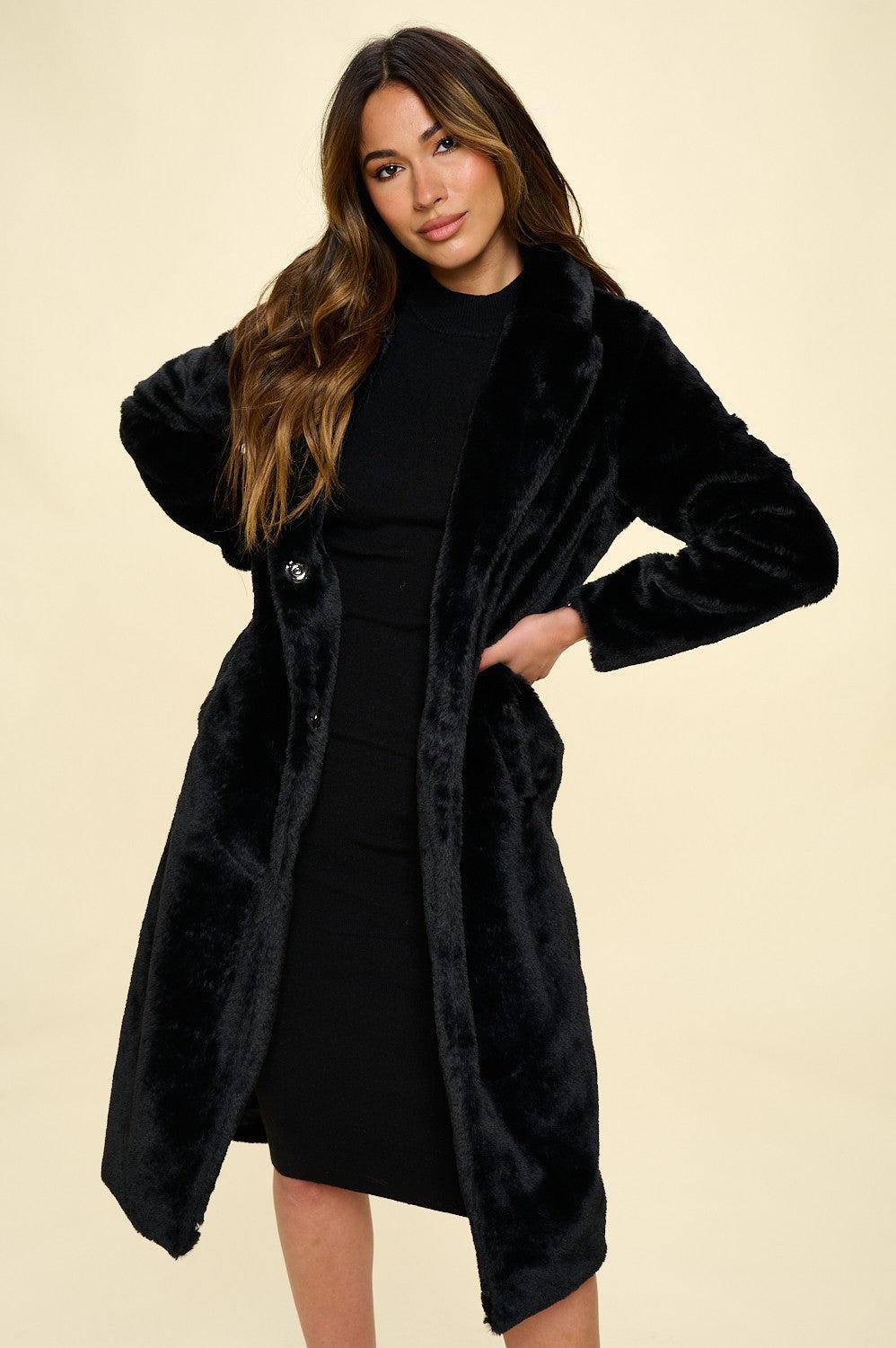 Faux Fur Long Trench Coat Product Image