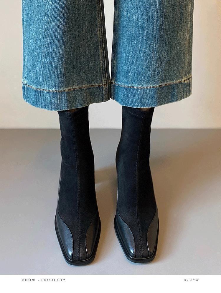 Block Heel Faux Leather Short Boots Product Image