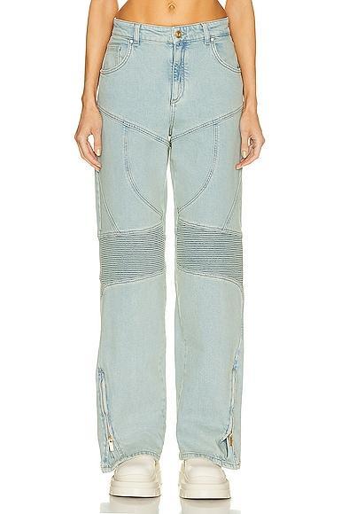 Blumarine Wide Leg Biker Jean in Blue Product Image