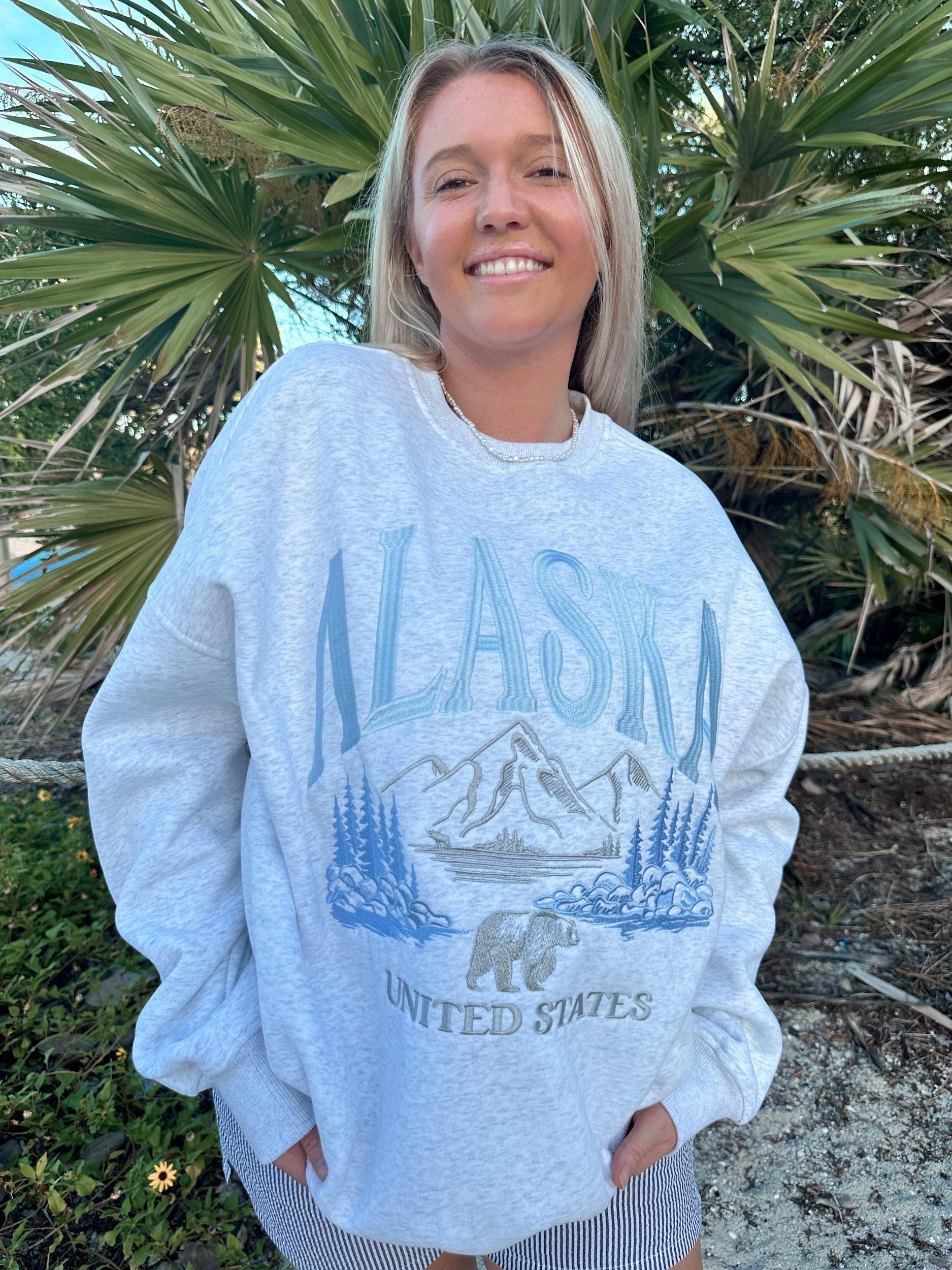 Pearl Grey Alaska Detailed Embroider Sweatshirt Product Image