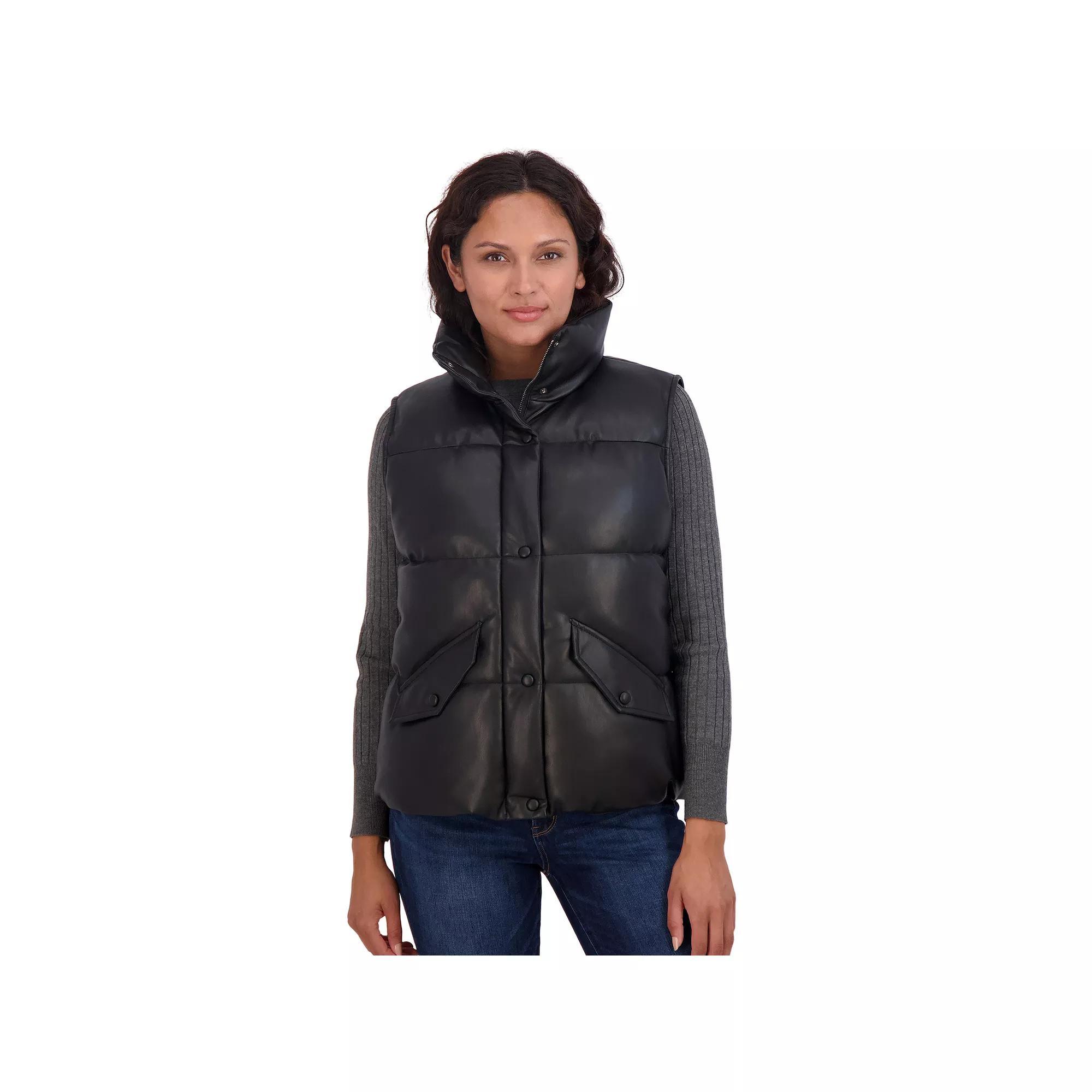 Women's Sebby Collection Faux-Leather Puffer Vest, Size: XL, Brown Product Image