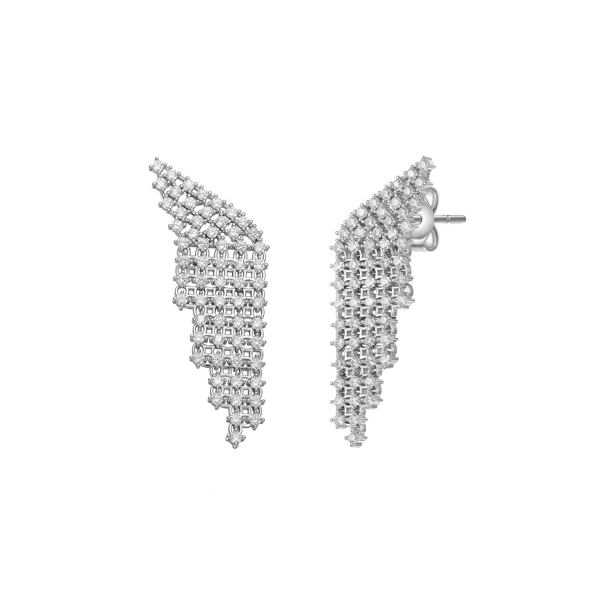 Sterling Silver Cubic Zirconia Angel Wing Waterfall Earrings, Womens Product Image