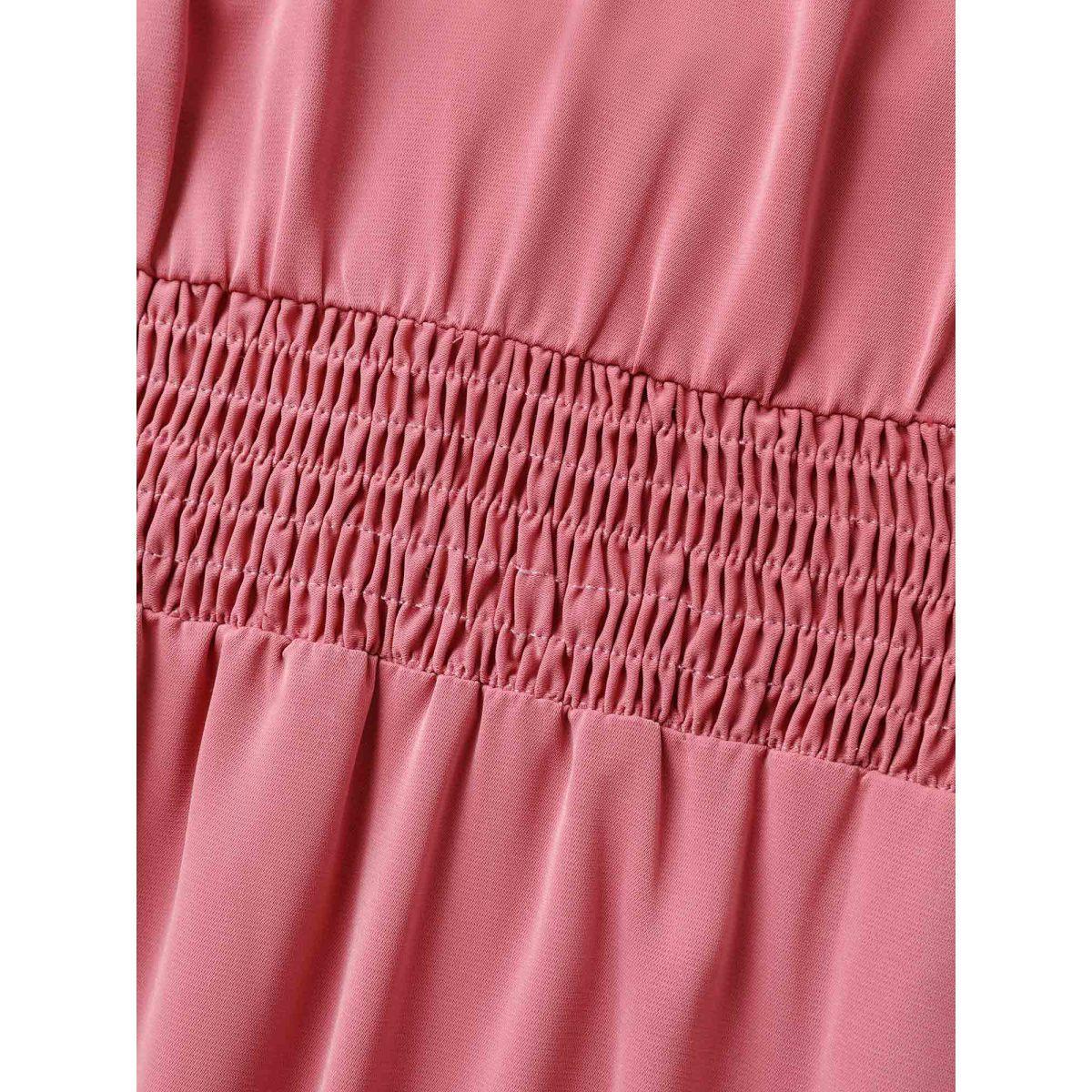 Plus Size Lace Trim Shirred Waist Midi Dress Beanpastepowder Women Square Neck Sleeveless Curvy BloomChic 12/L Product Image