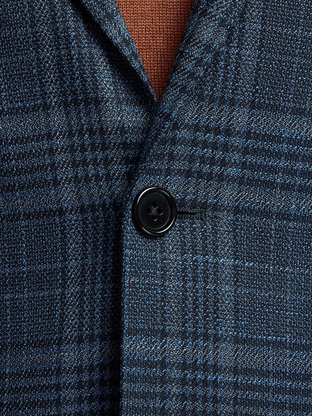 Microfiber Plaid Single Breasted Notch Lapel Sport Coat - Navy Product Image