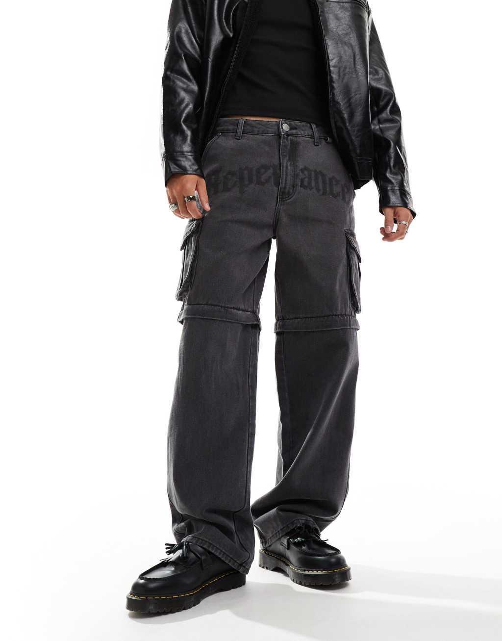 Liquor N Poker rapture baggy fit jeans with script detail in black wash Product Image