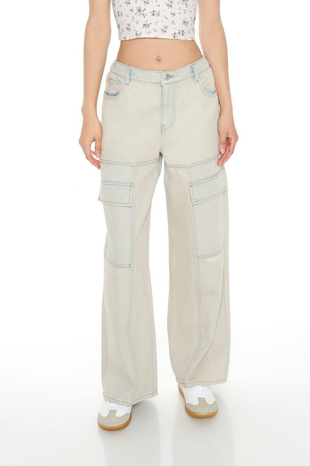 High-Rise Wide-Leg Cargo Jeans | Forever 21 Product Image