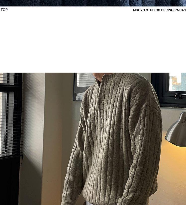 Henley Plain Cable-Knit Sweater Product Image