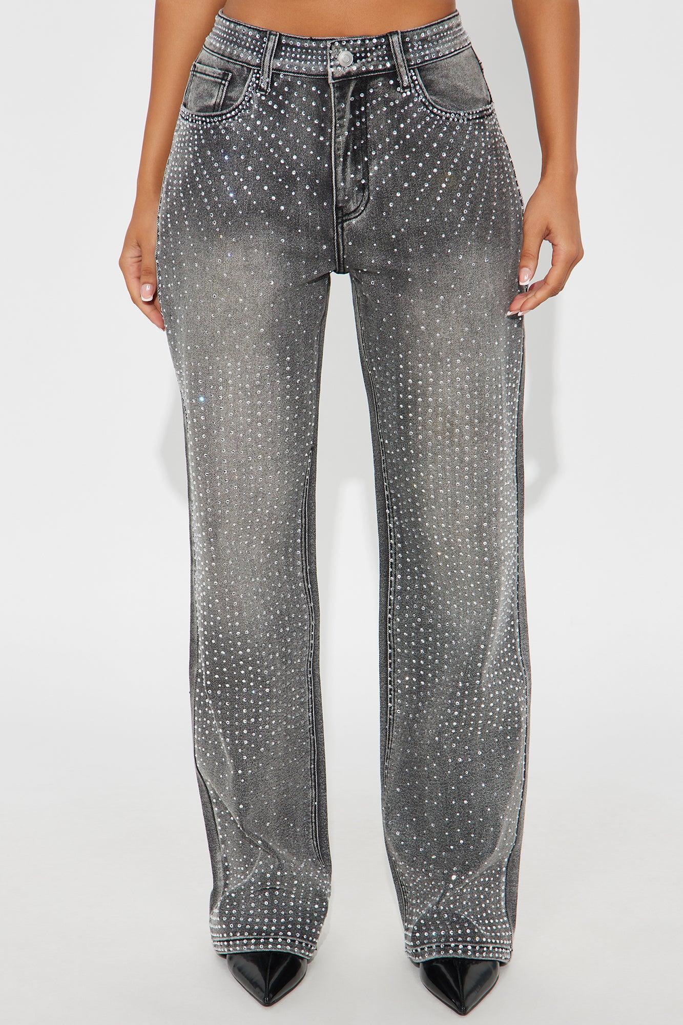 Chasing A Dream Embellished Stretch Straight Leg Jeans - Grey Product Image