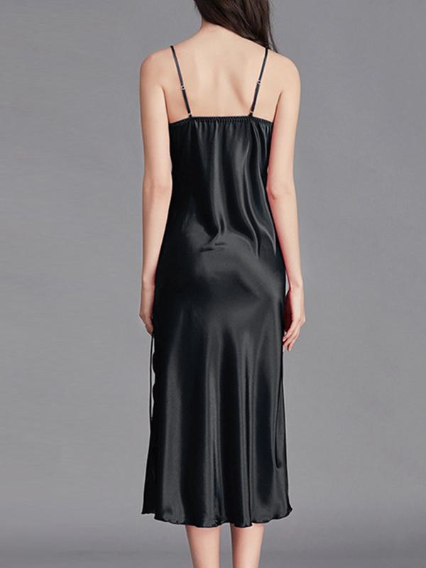 Loose Sleeveless Solid Color Spaghetti-Neck Babydolls Nightdress Pajama Product Image