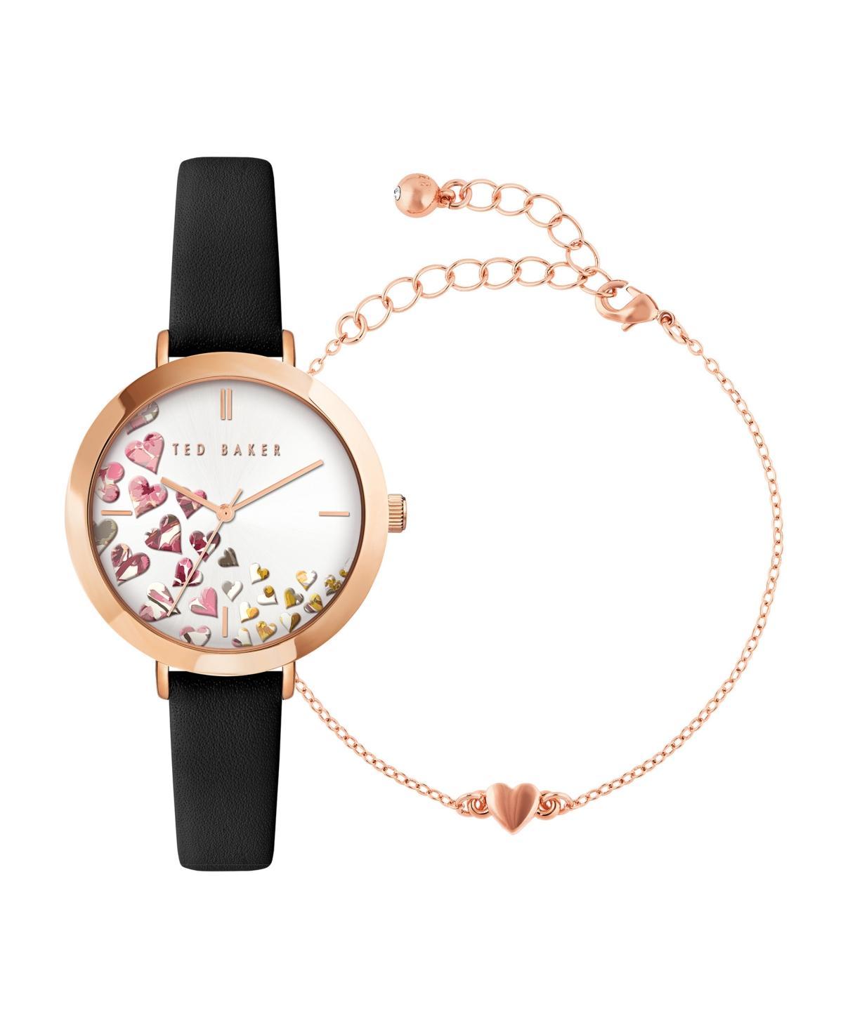 Ted Baker Womens Ammy Hearts Black Leather Strap Watch 34mm and Bracelet Gift Set, 2 Pieces Product Image