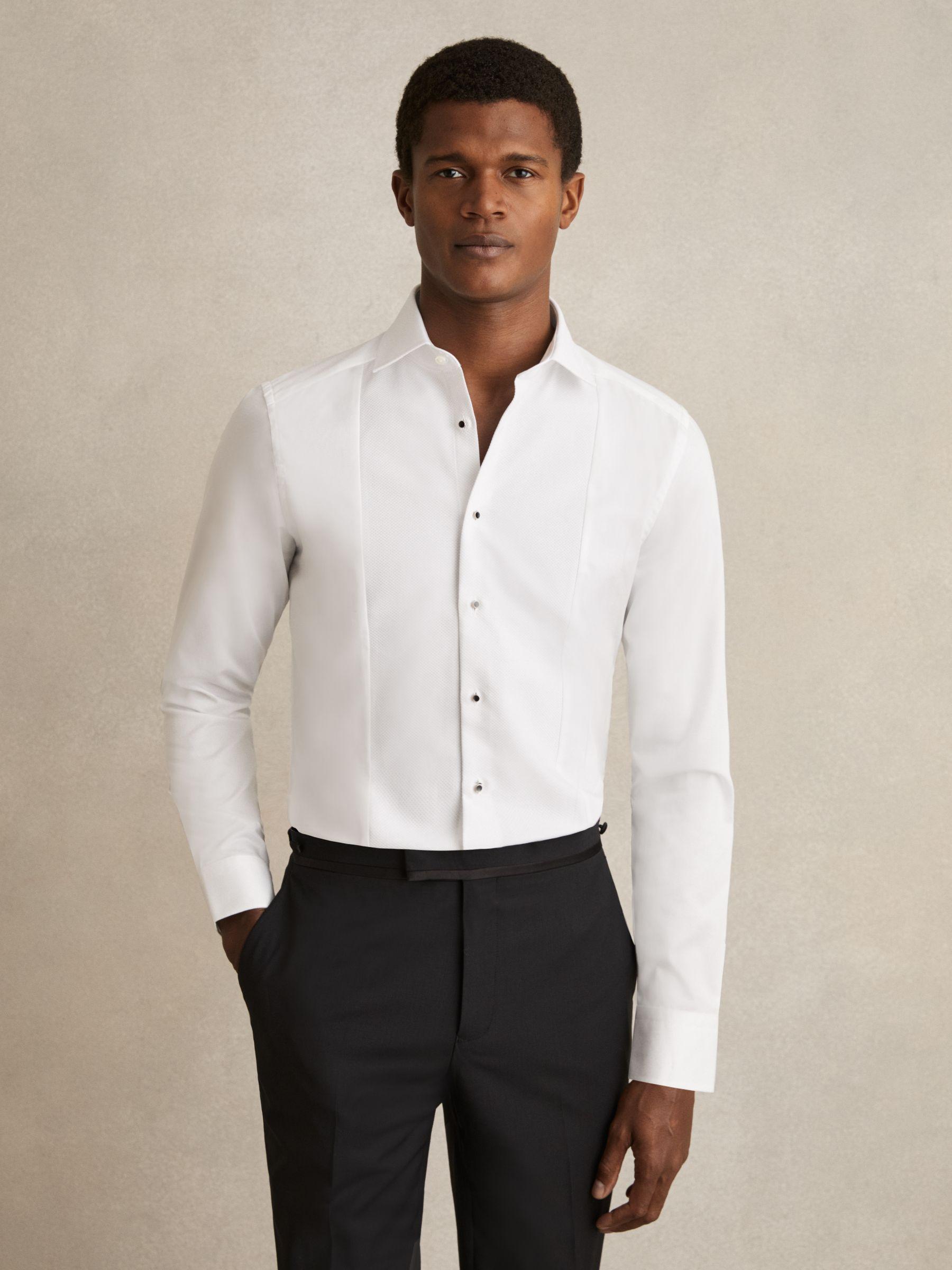 Slim Fit Cotton Marcella Tuxedo Shirt in White Product Image