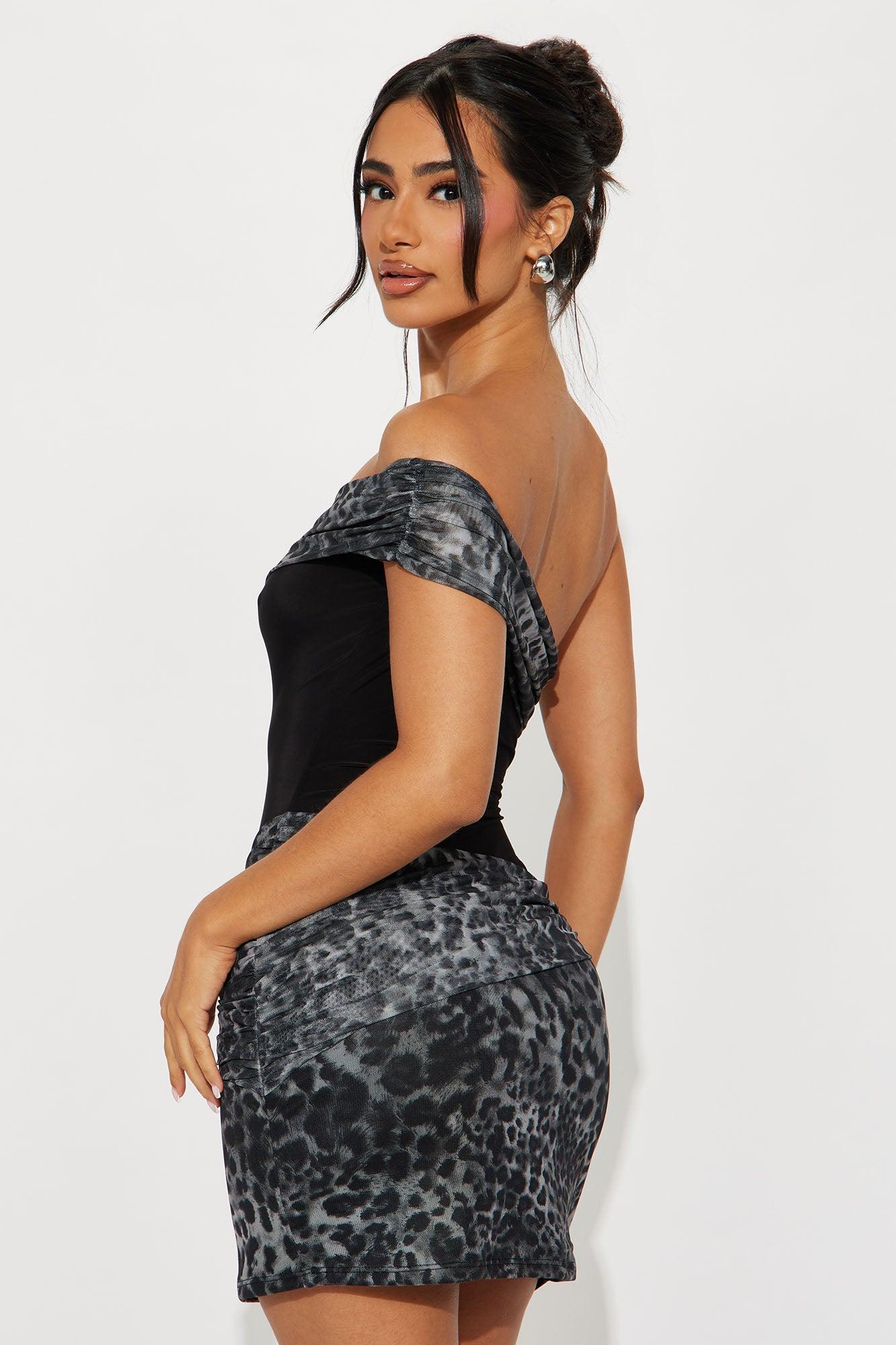 Running Wild Mesh Leopard Mini Dress - Charcoal/combo Product Image