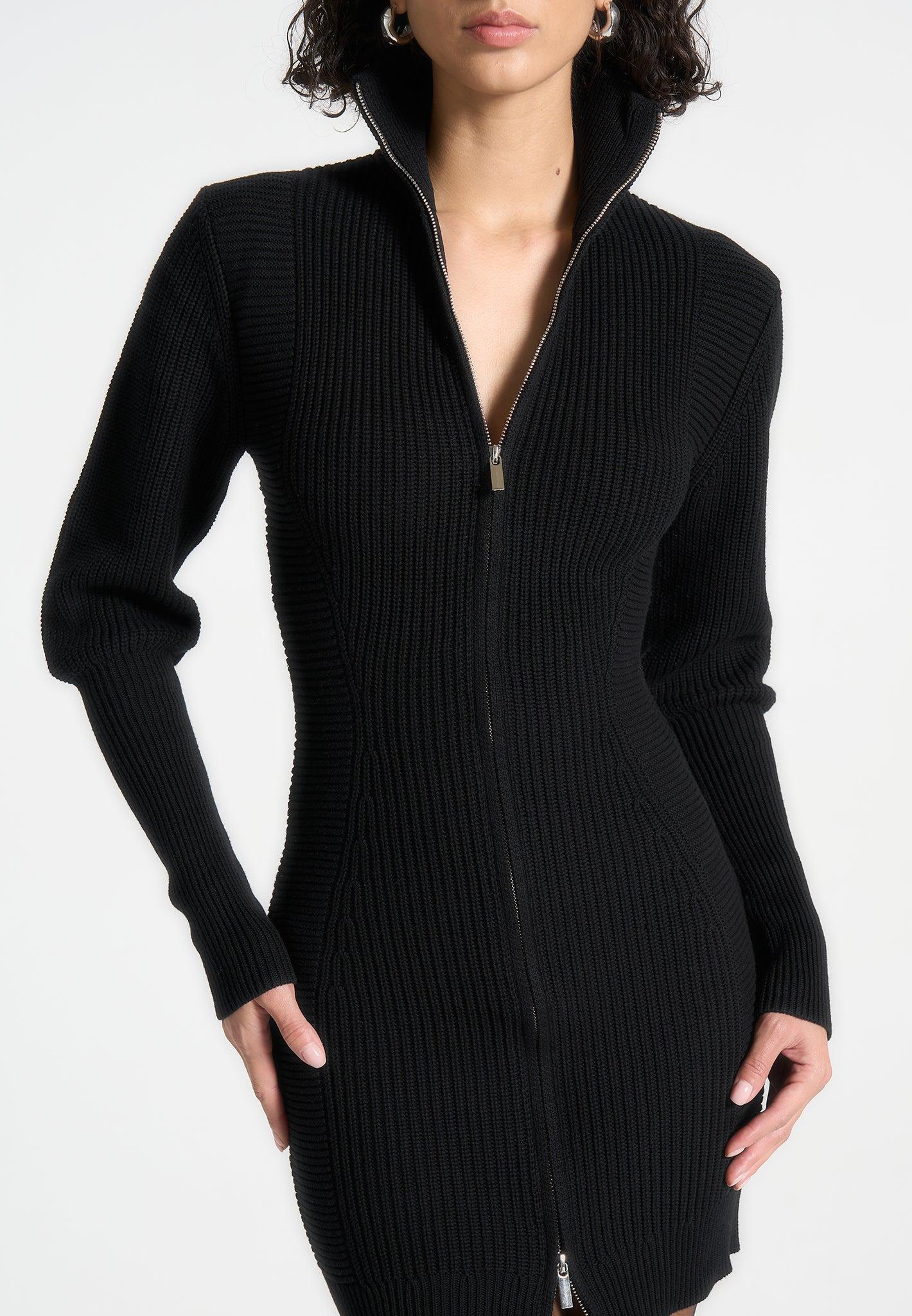 Chunky Knit Jumper Dress - Black Female Product Image