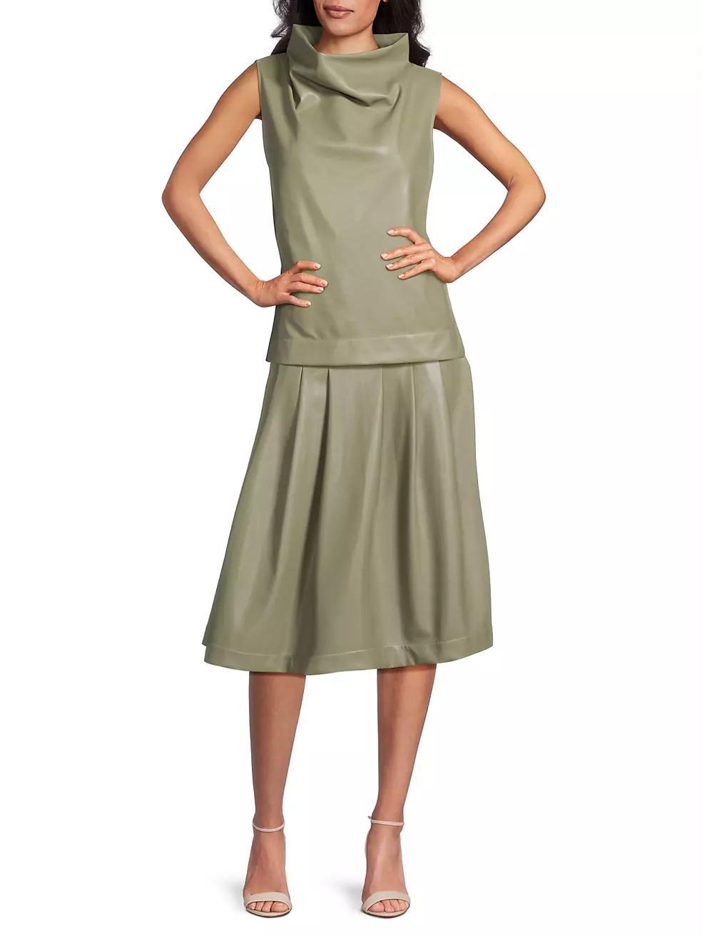 Faux-Leather Pleated Midi-Skirt Product Image