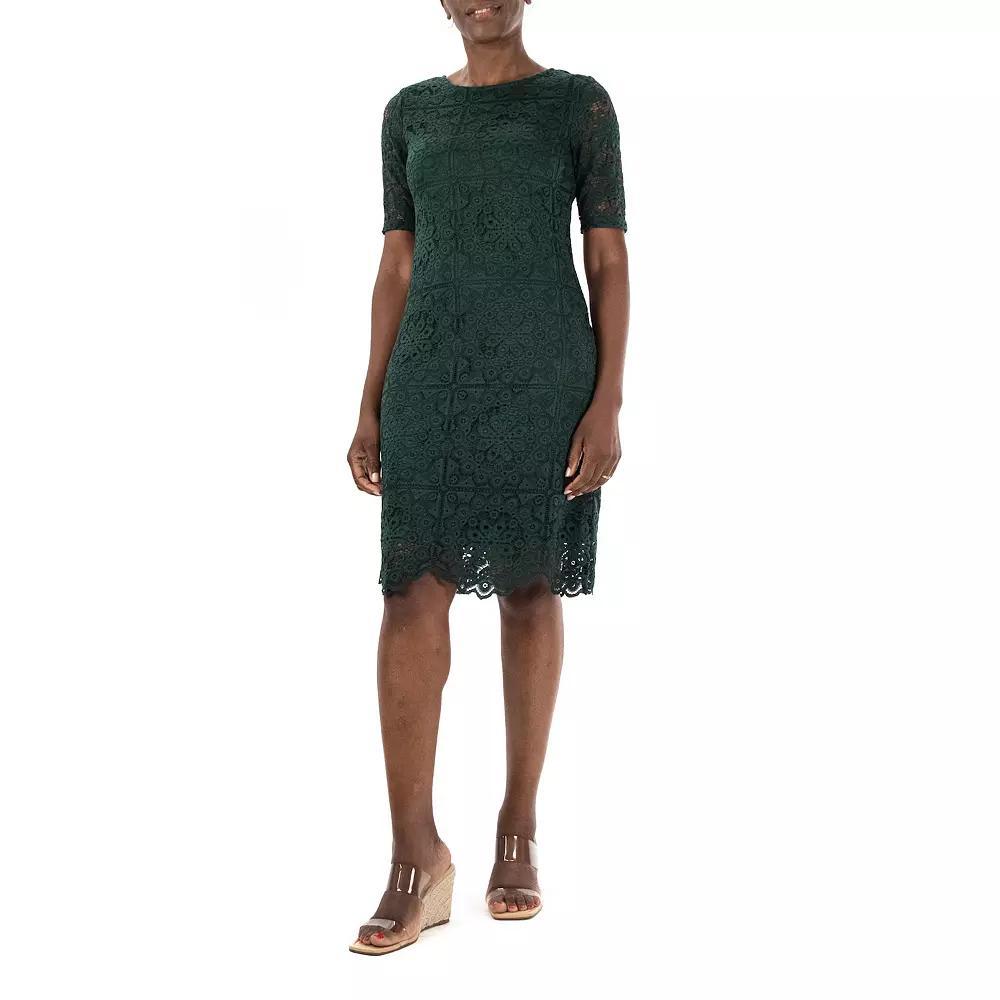 Women's Nina Leonard Lace Elbow-Sleeve Sheath Dress, Size: Large, Ever Green Product Image