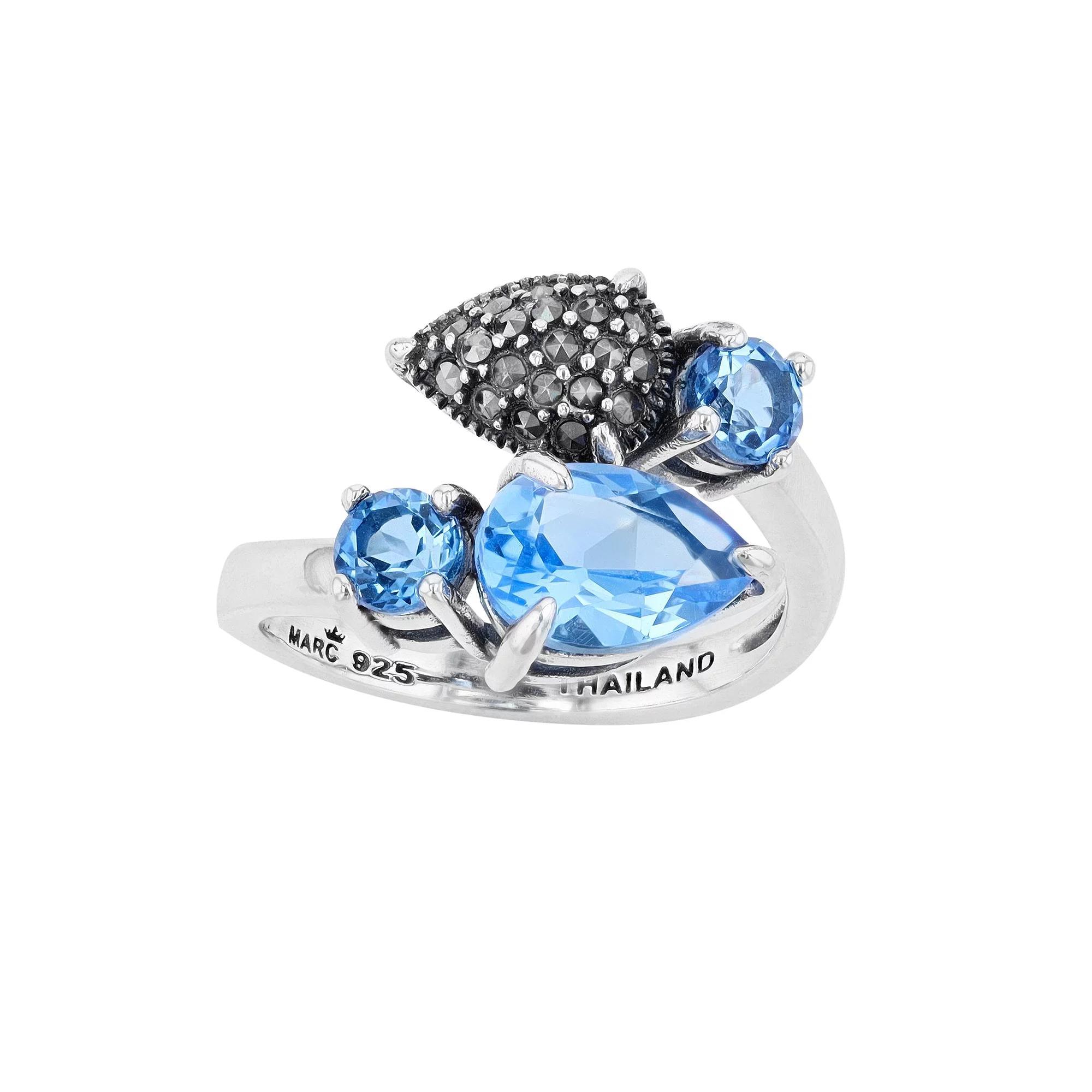 Lavish by TJM Sterling Silver Simulated Blue Quartz & Marcasite 2-stone Ring, Women's, Size: 7 Product Image