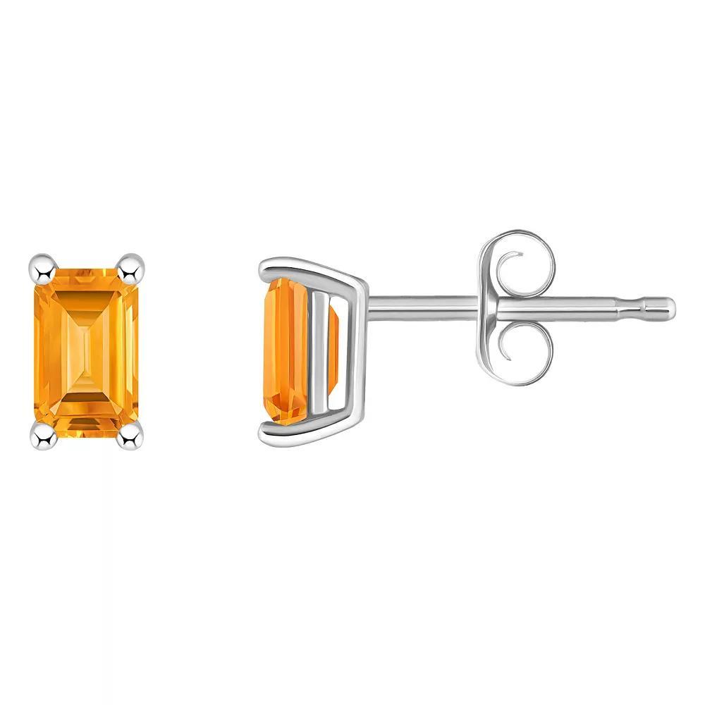 14k White Gold Emerald Cut Birthstone Stud Earrings, Women's, Citrine Nov Product Image
