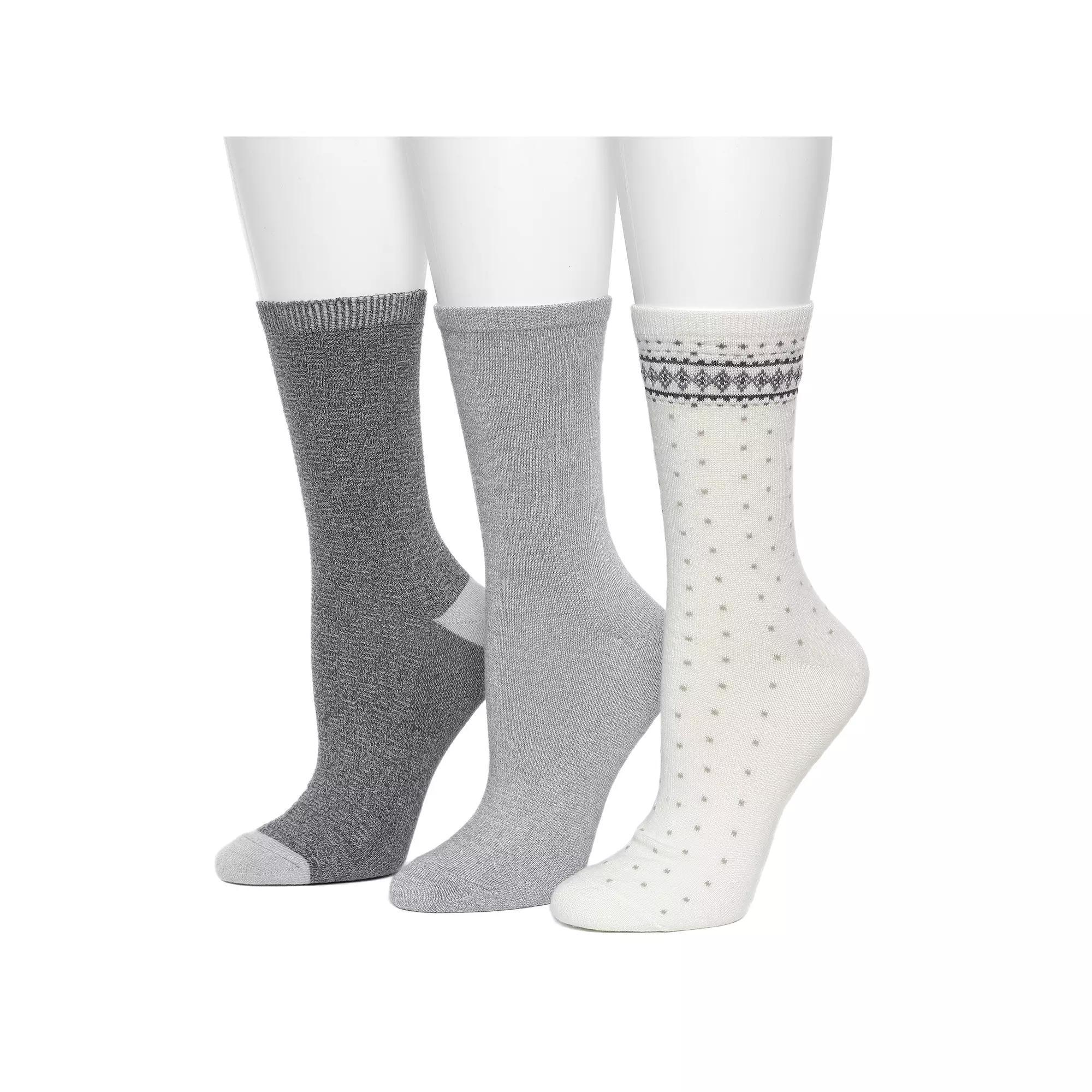 Womens Cuddl Duds 3-Pack Plushfill Midweight Diamond Fairisle Twist Checkboard Crew Socks Windsor Red Product Image