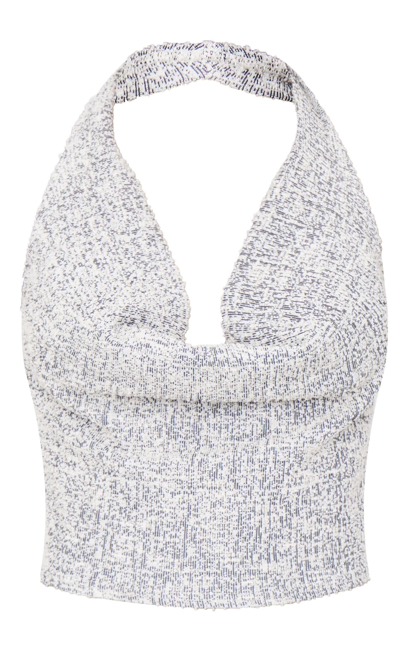 Grey Boucle Cowl Neck Long Top Product Image