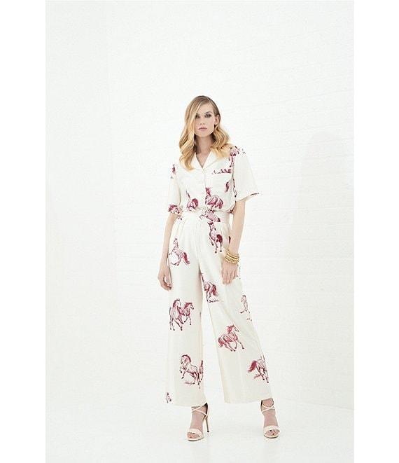 Le' AL.X Horse Print Satin High Waisted Pleated Front Wide Leg Coordinating Pants Product Image