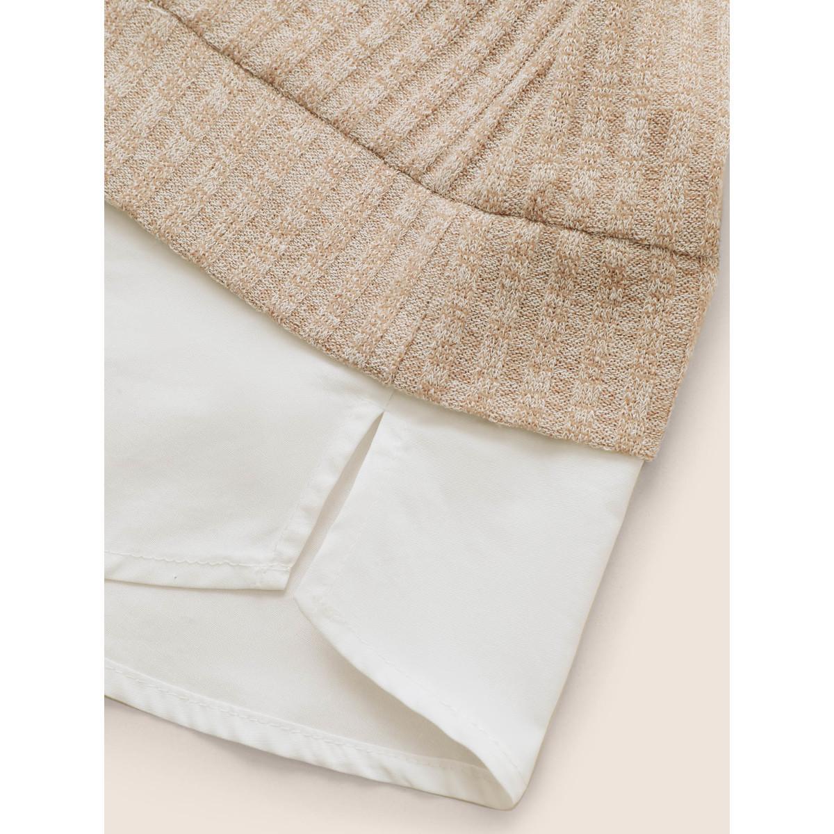 Plus Size 2-In-1 Patchwork Shirt Collar Sweatshirt Women Tan At the Office Contrast Shirt collar Work Sweatshirts BloomChic 10/M Product Image