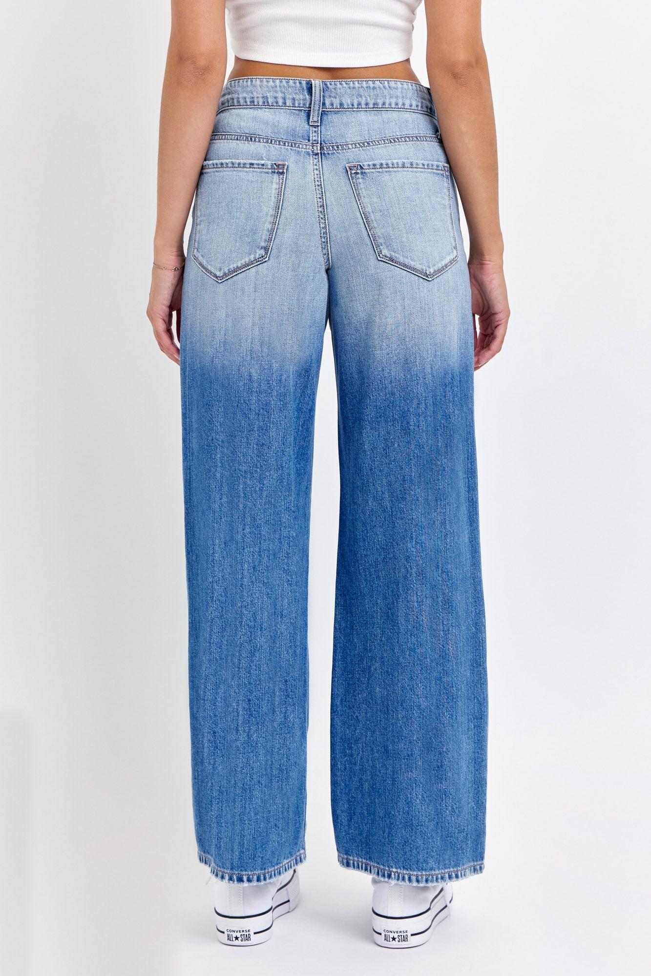 Medium Light Wash Destroyed Wide Leg Jeans - FINAL SALE Product Image