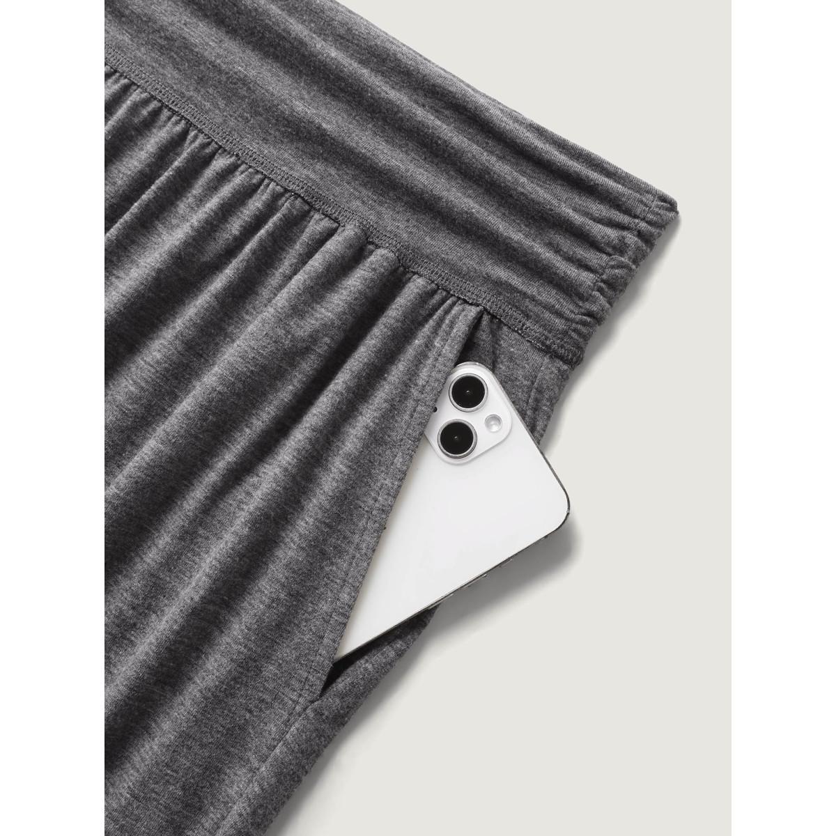 Plus Size Supersoft Stretchy Pleated Waist Straight-Leg Pants Women DimGray Casual Wide Leg Mid Rise Everyday-Casual Pants BloomChic 26/4X Product Image