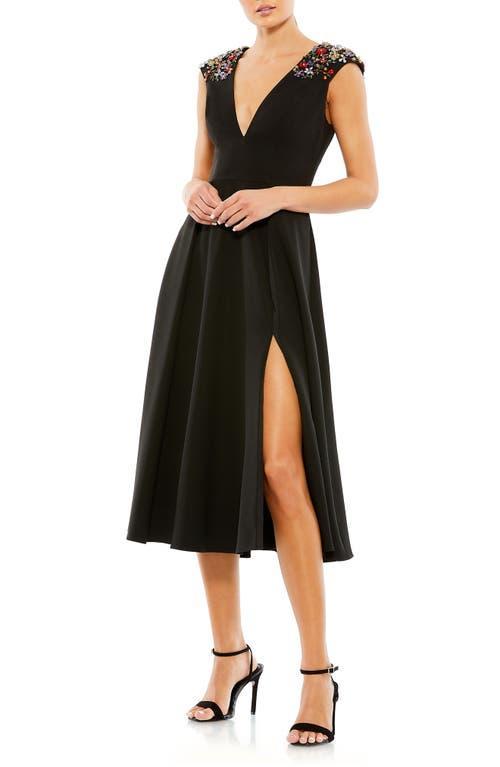 Mac Duggal Womens Beaded Cap Sleeve A Line Midi Dress Product Image