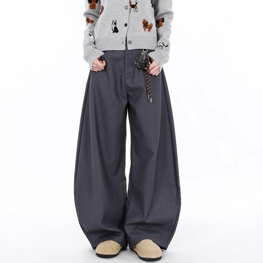 High Rise Plain Loose-Fit Wide-Leg Cargo Pants Product Image