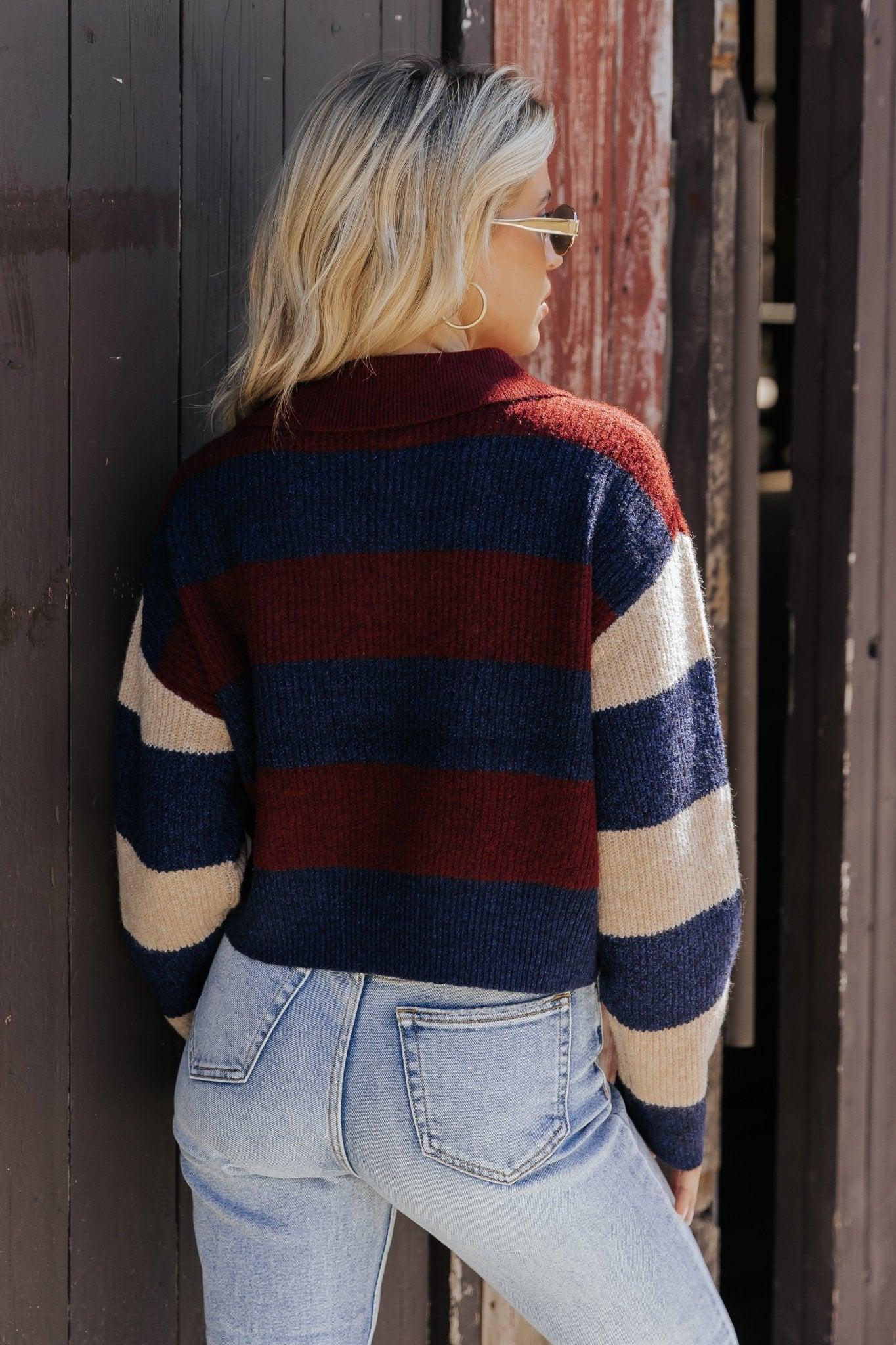 Burgundy Multi Striped Pullover Sweater - FINAL SALE Product Image