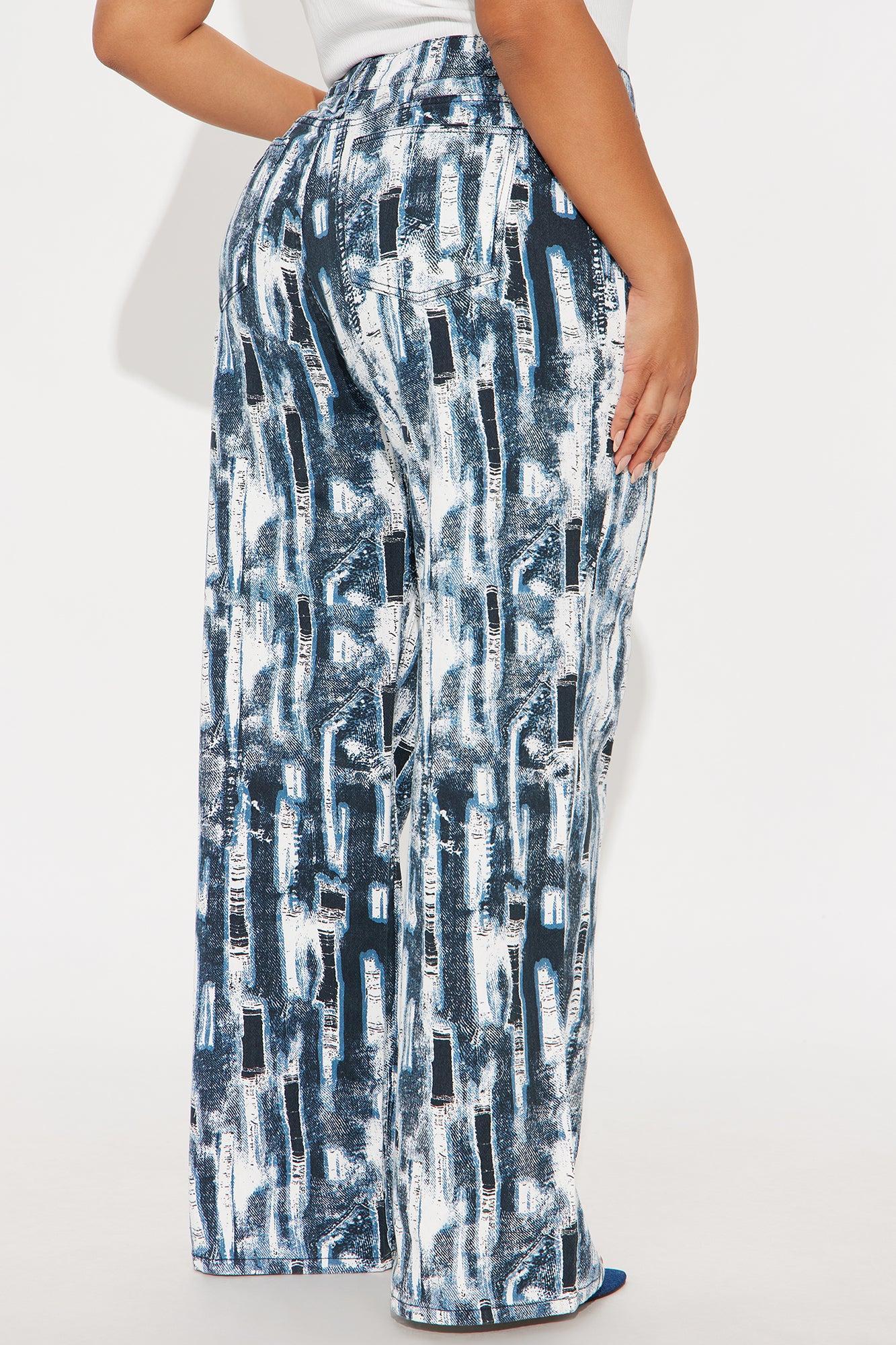 Vivid Dreams Printed Wide Leg Jeans - Blue/combo Product Image
