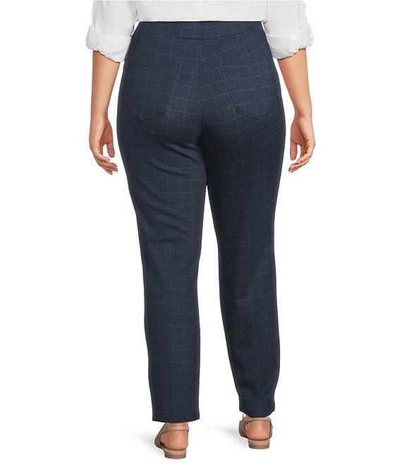Intro Plus Size Bella Double Knit Blue Mens Wear Plaid Straight Leg Pull-On Pants Product Image