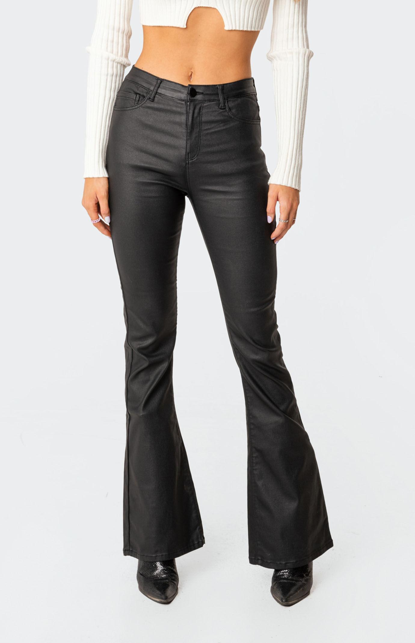 Edikted Women's Luna Faux Leather Flare Jeans Product Image