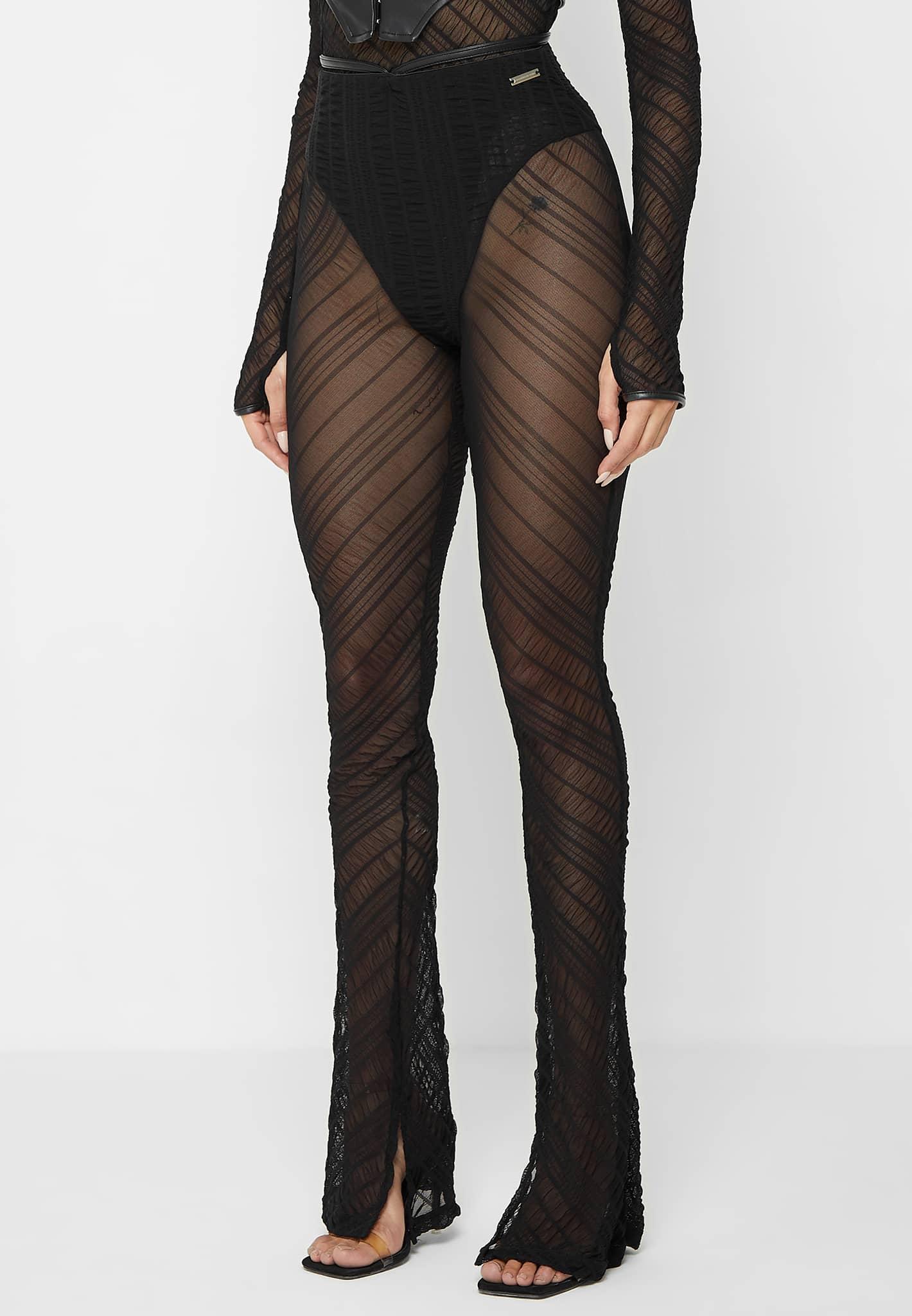 Sheer Trousers with Vegan Leather Ties - Black / Black / WMN3164-01 Product Image
