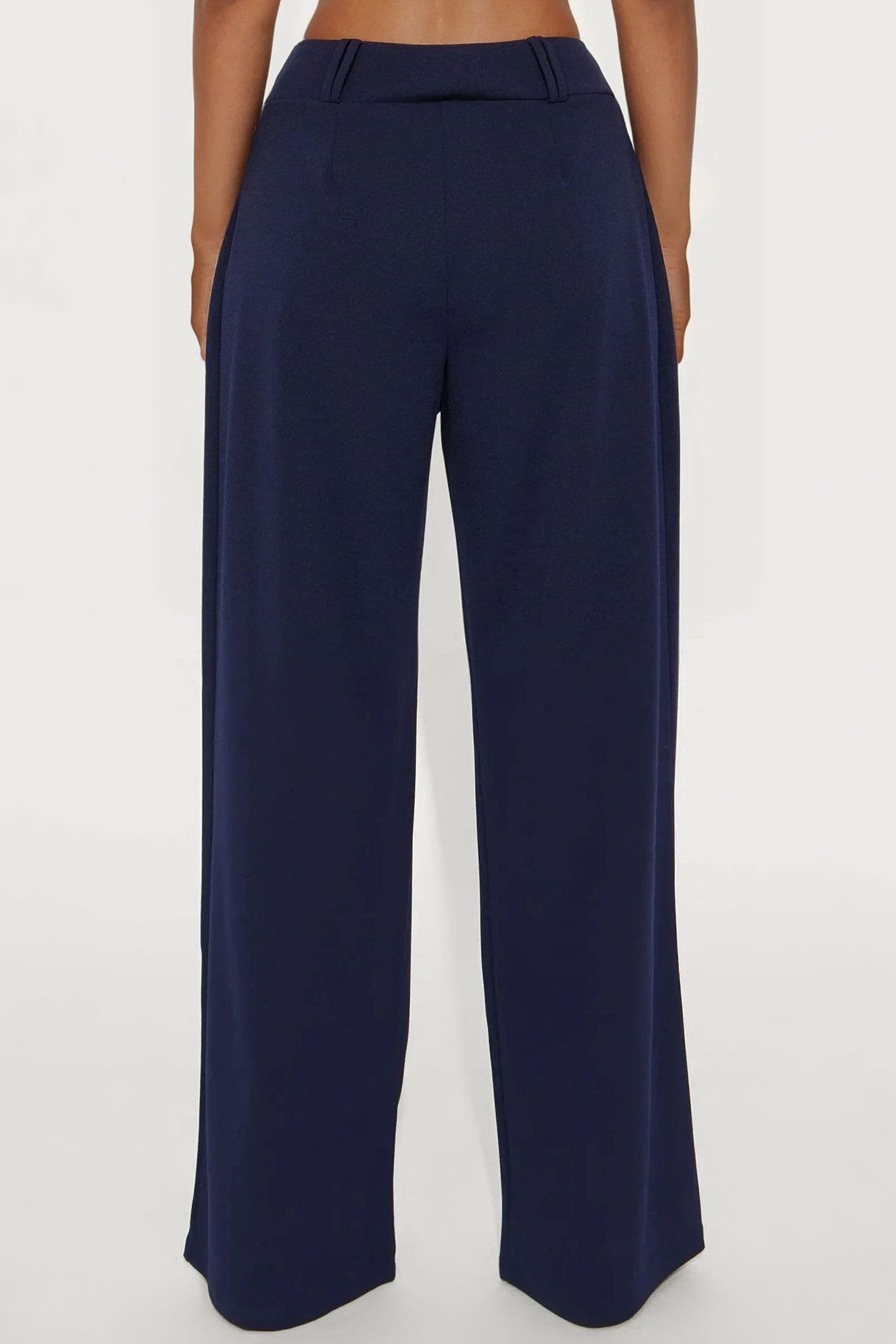 Late To The Meeting Wide Leg Trouser Pant - Navy Product Image