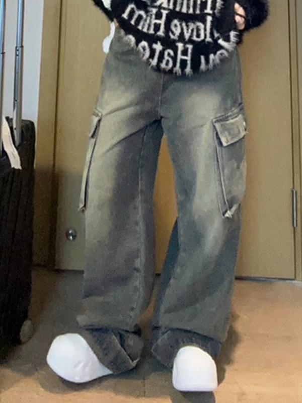 Big Pocket Turned Waist Cargo Jeans Product Image