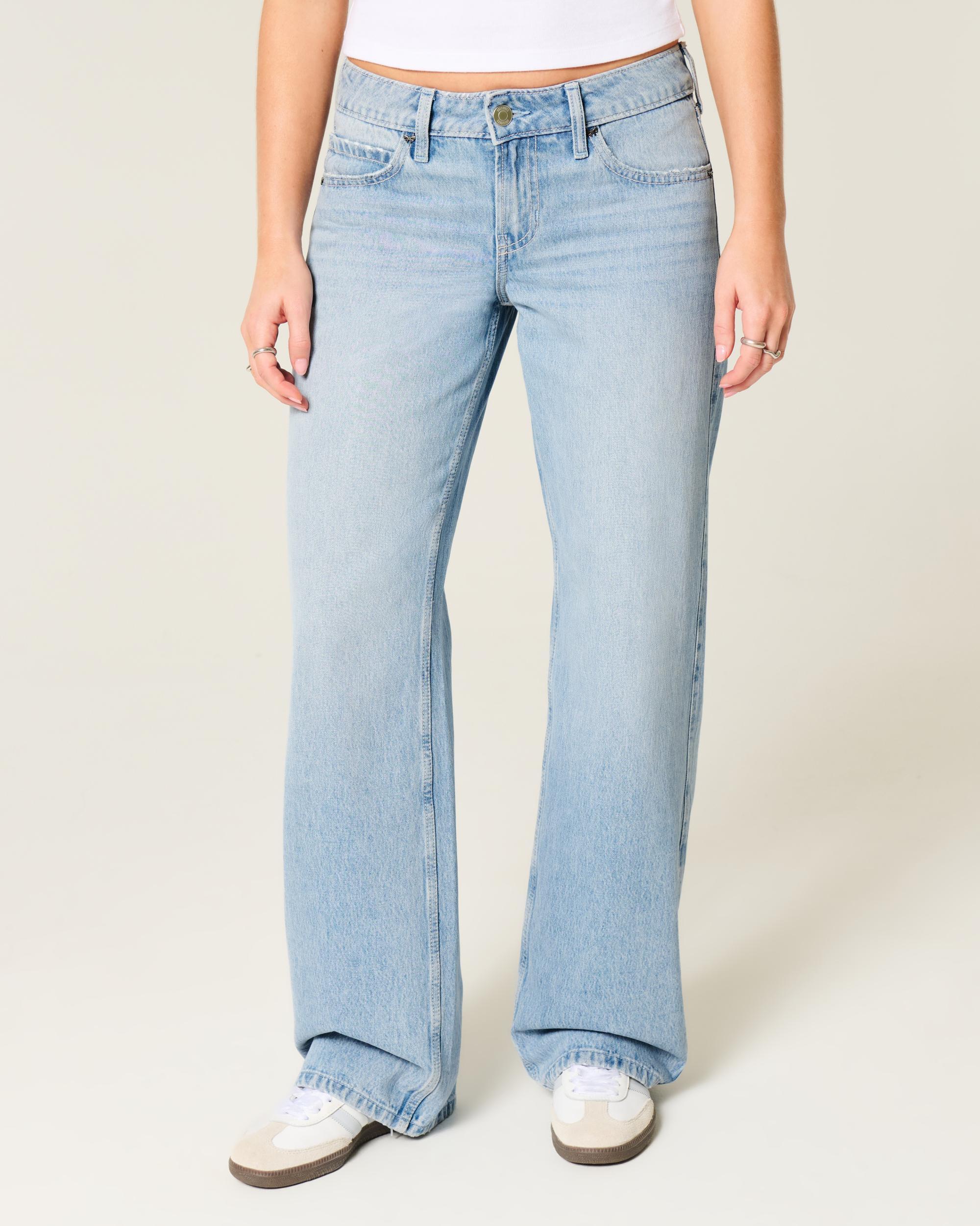 Low-Rise Light Wash Studded Bows Baggy Jeans Product Image