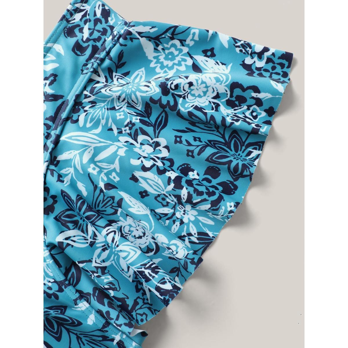 Plus Size Twist Front Flounce Sleeve Ruched One-Piece Swimsuit Women's Swimwear Turquoise Curve Bathing Suits One Pieces BloomChic 12/L Product Image