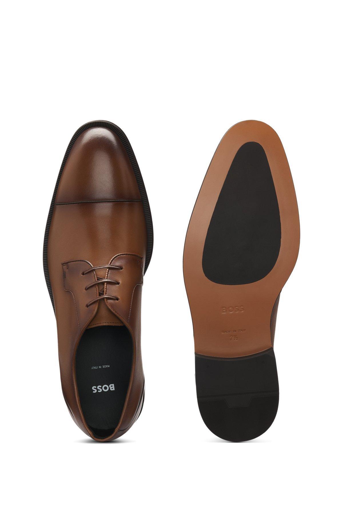 BOSS - Cap-toe Derby shoes in leather - Brown Product Image