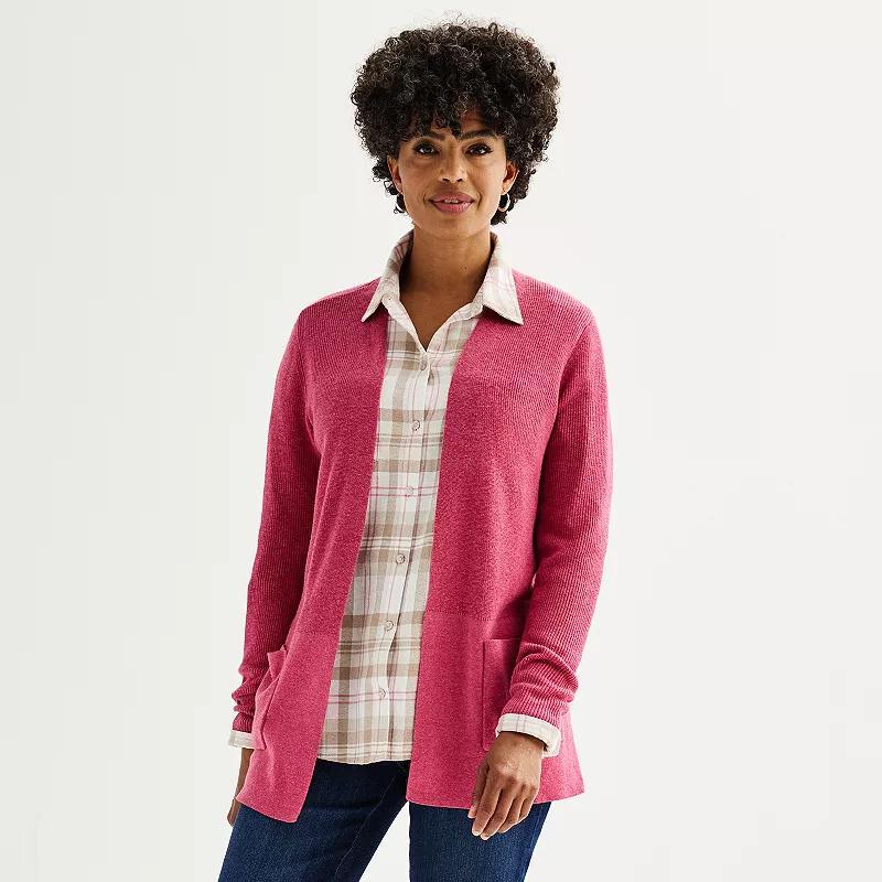 Women's Croft & Barrow® Classic Ribbed Open-Front Cardigan, Size: Small, Coal Grey Product Image
