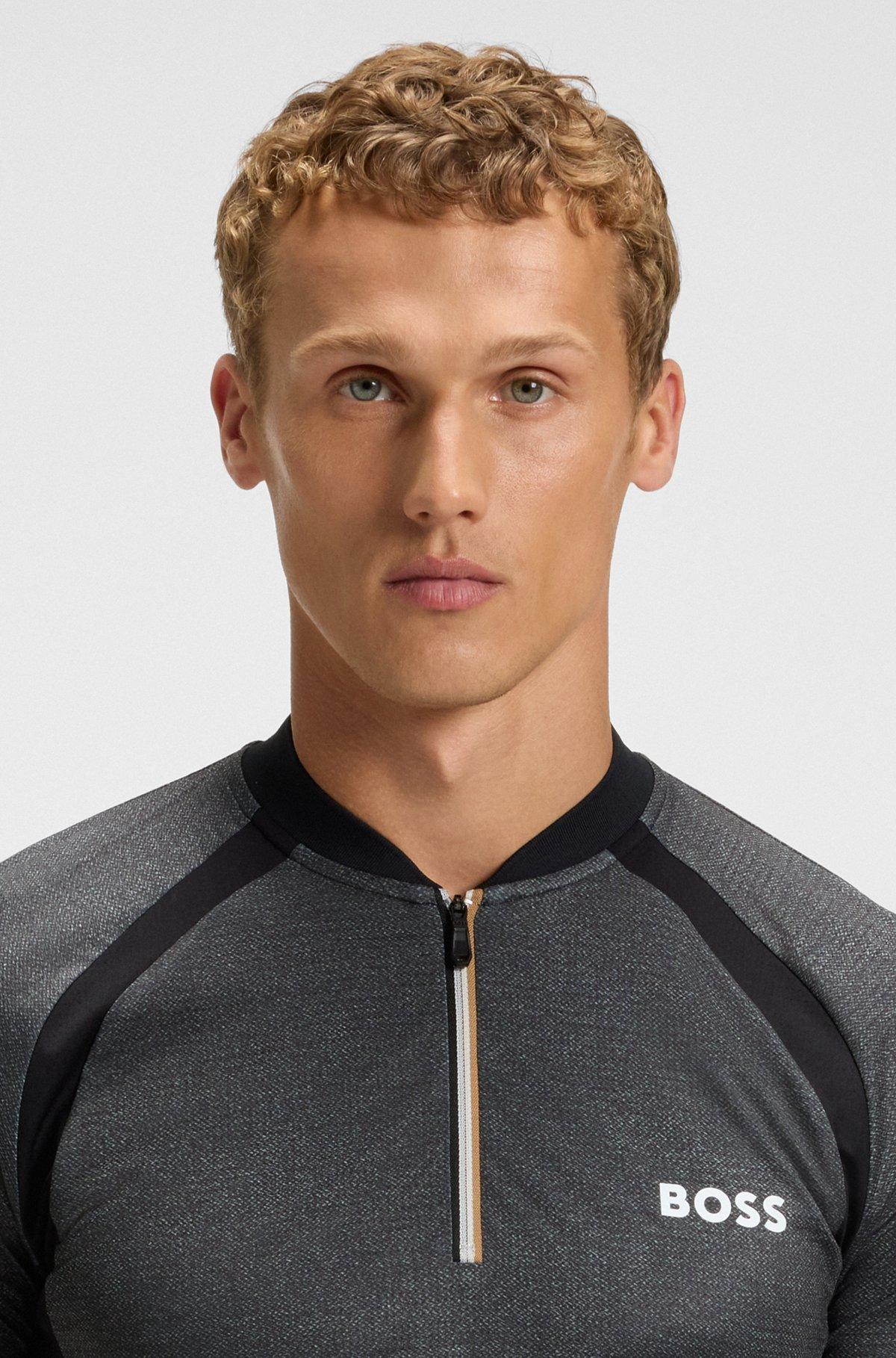 Zip-neck slim-fit polo shirt in mesh jersey Product Image