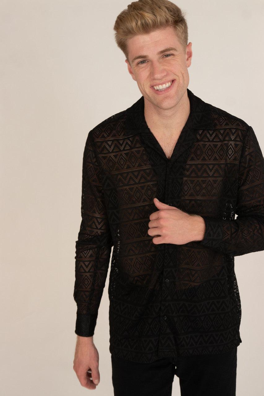 Polyester Triangle Pattern Lace Long Sleeve Shirt Product Image