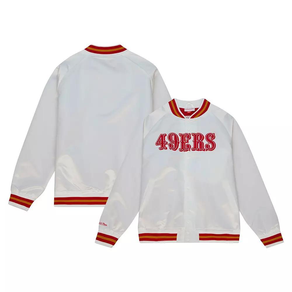 Men's Mitchell & Ness White San Francisco 49ers Vintage Logo Satin Full-Snap Jacket, Size: Medium Product Image