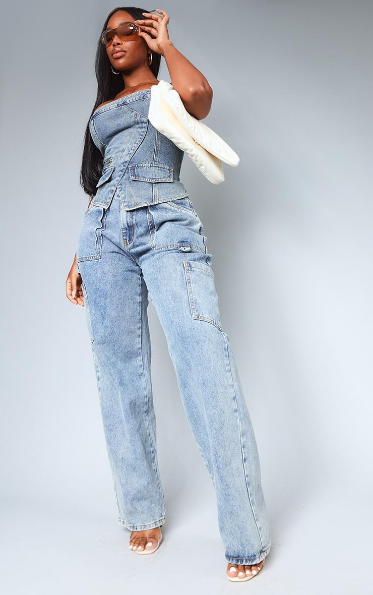 Shape Vintage Wash Denim Zip Detail Bandeau Corset Product Image