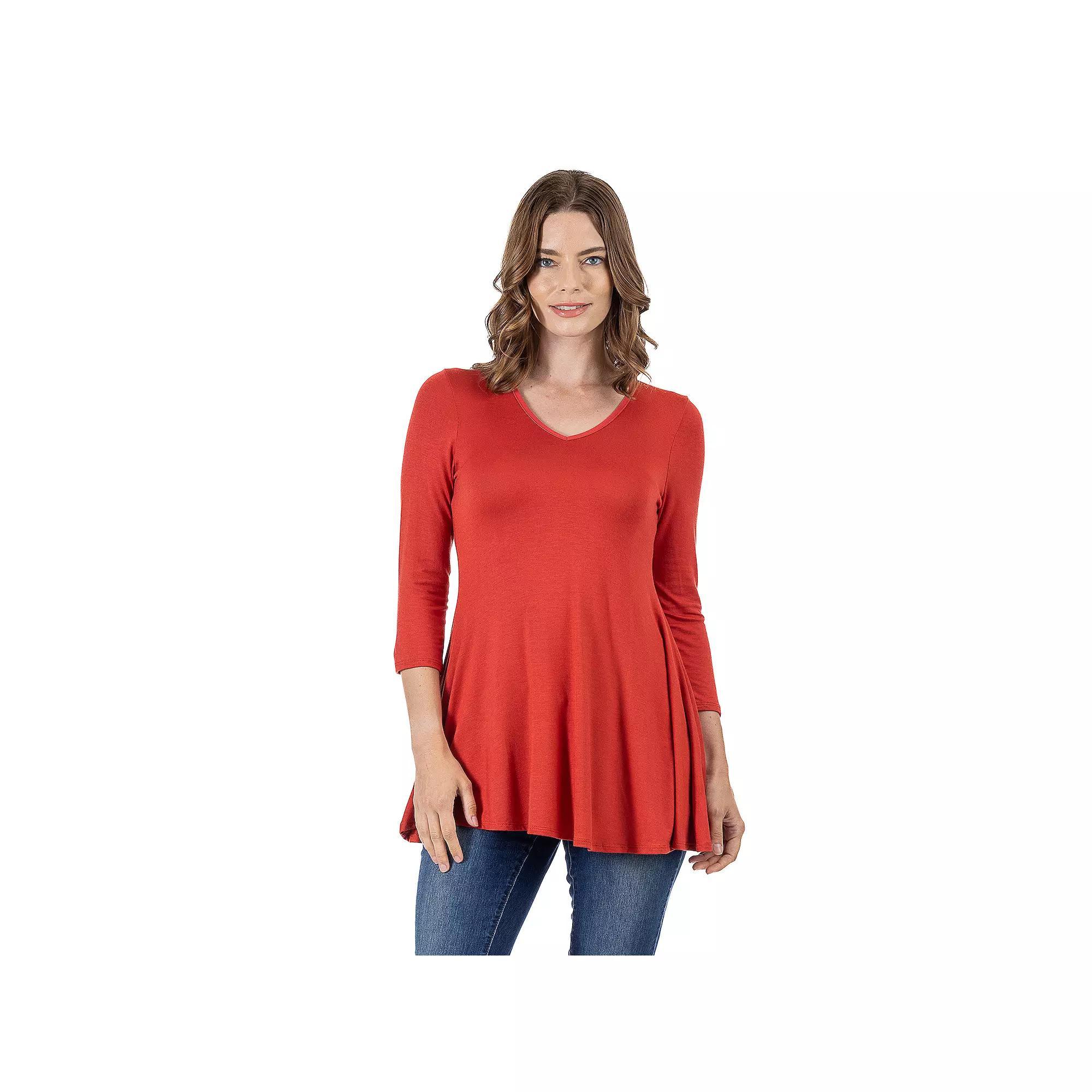Women's 24Seven Comfort Apparel V Neck Tunic Top, Size: Large, Penny Product Image
