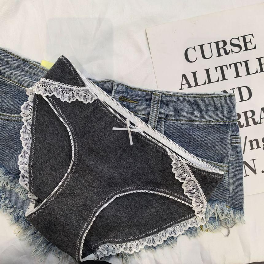 Plain Lace Trim Bow Bikini Panties Product Image
