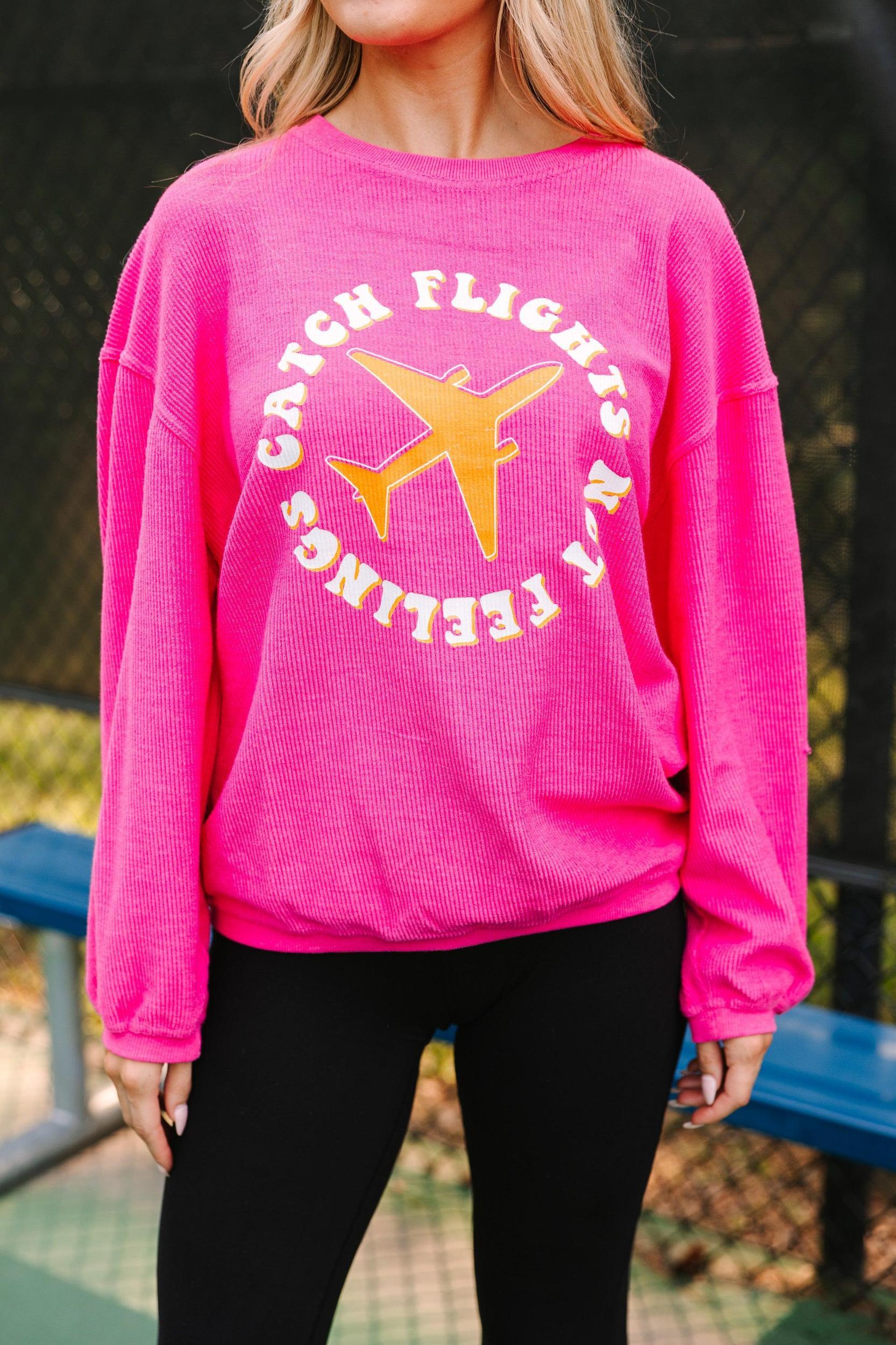 Catch Flights Fuchsia Pink Graphic Corded Sweatshirt Female Product Image
