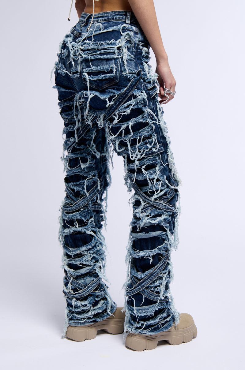 IMANI SUPER DISTRESSED RELAXED FIT JEANS IN DARK BLUE Product Image