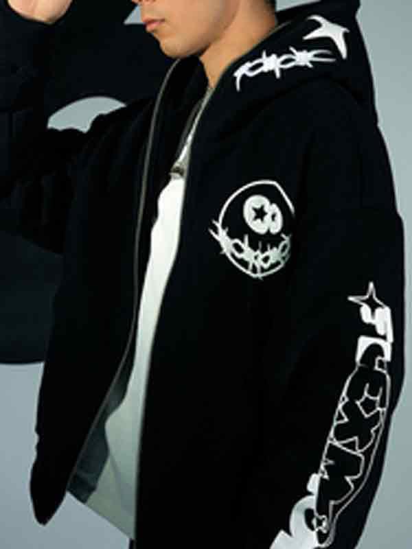 Men's Funny Print Zip Up Oversized Hoodie Product Image