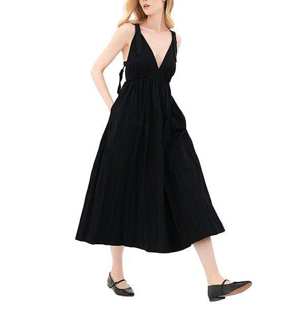 Le' AL.X Sleeveless V-Neck Side Pockets Parachute A-Line Midi Dress Product Image